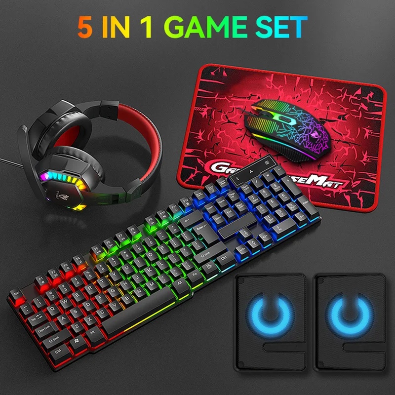 Gaming Keyboard Mouse And Headset Combo - Conjunto de jogos 5 em 1: