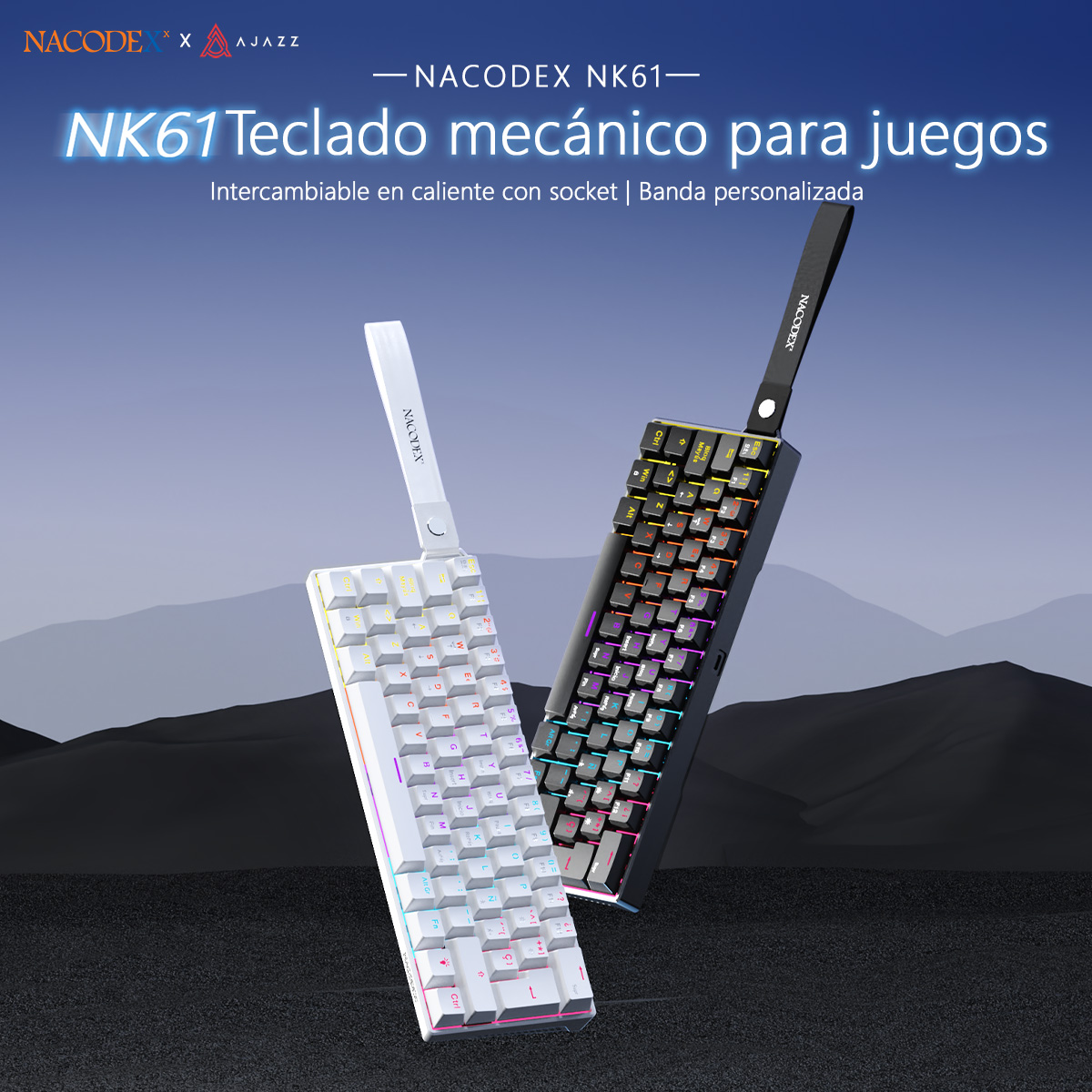 Gaming Keyboard Blue Switches - Teclado Mecânico Gamer AJAZZ NK61 com